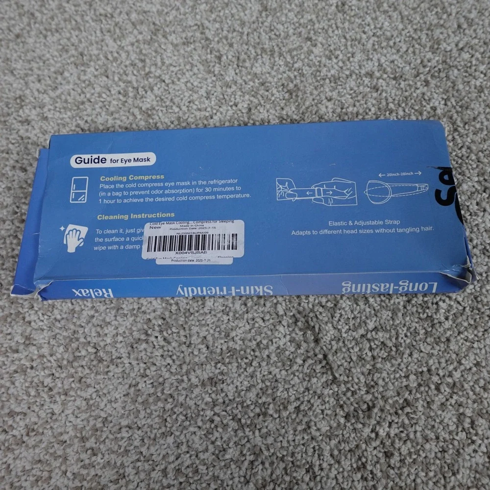 JOJOLY Cooling Gel Eye Mask Blue Cold Compress Adjustable Strap‎ Sleep Mask NEW